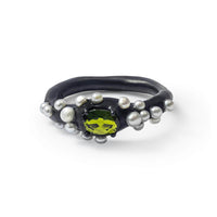 German Kabirski Bruch Chrome Diopside and Pearl Ring