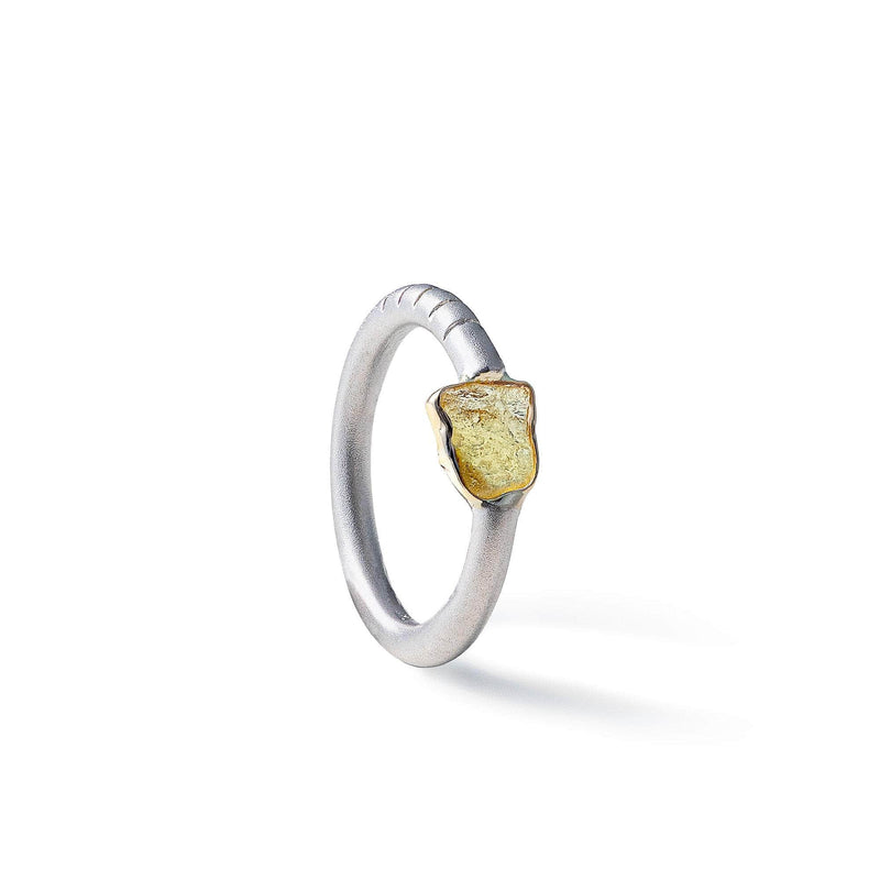 German Kabirski Aspa Rough Yellow Sapphire Ring (White Rhodium)