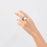 German Kabirski Albah Baroque Pearl and White Pearl Ring (Black Rhodium)