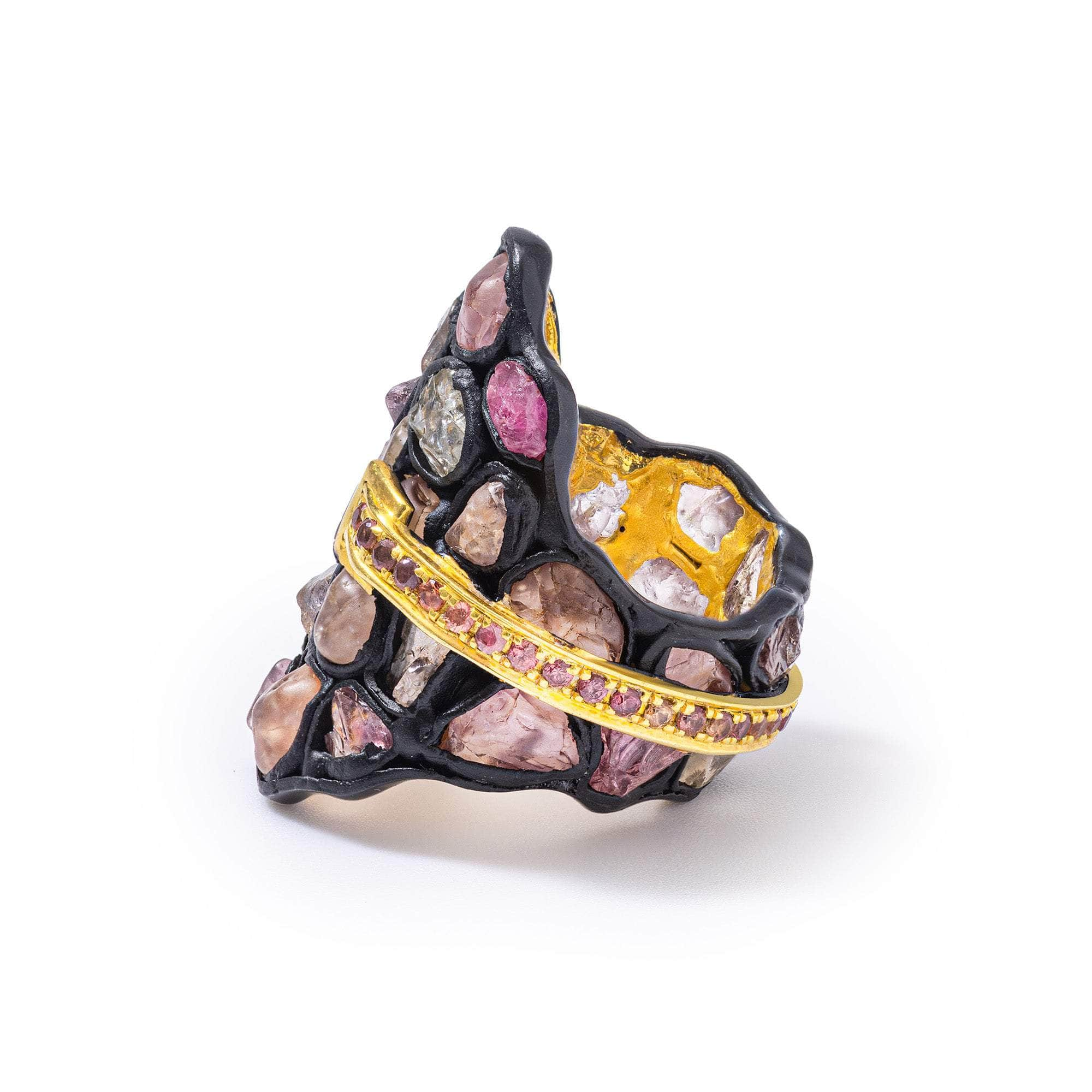 German Kabirski Pachad Rough Spinel and Sapphire Ring