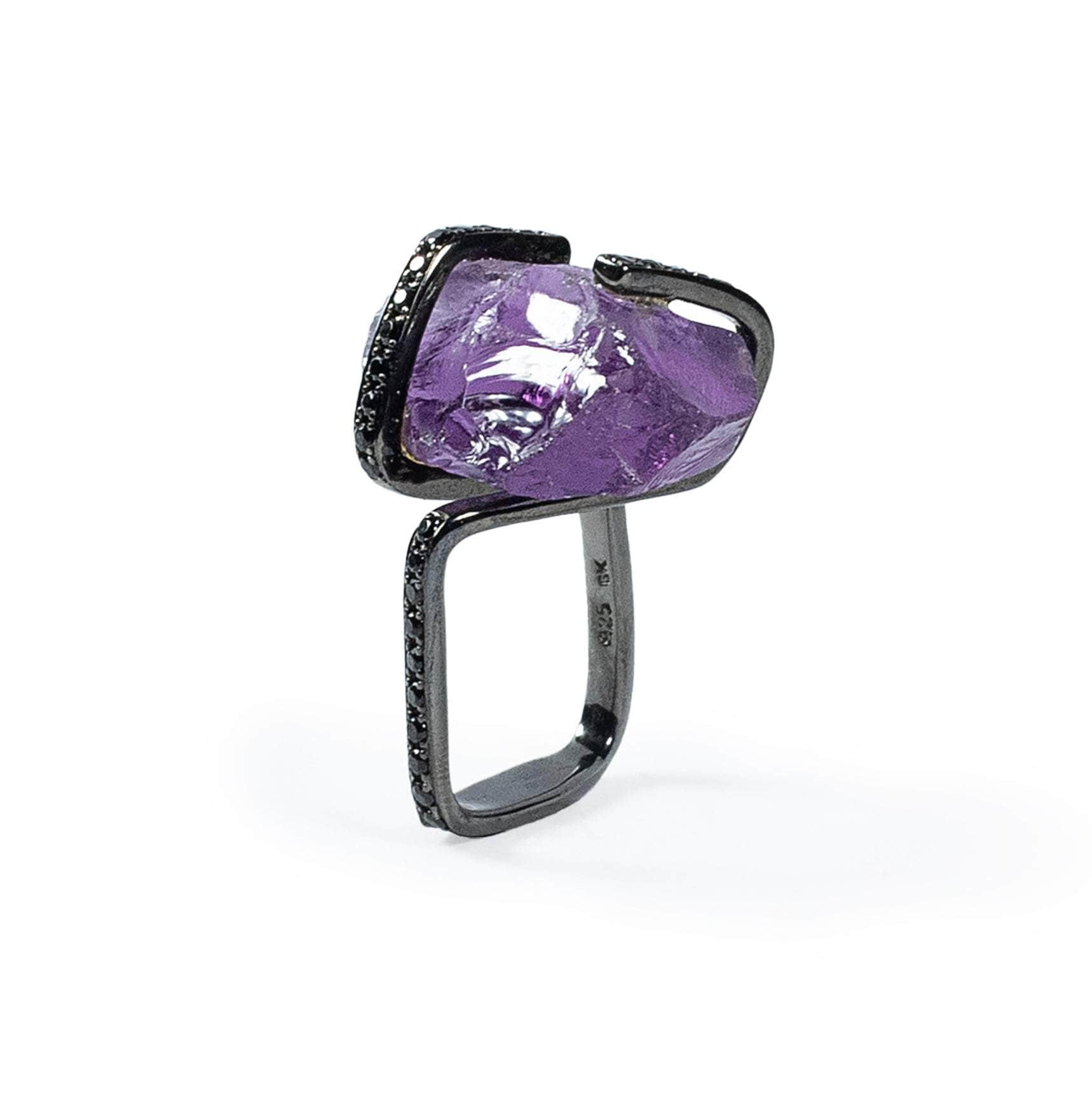 German Kabirski Baree Rough Amethyst and Spinel Ring