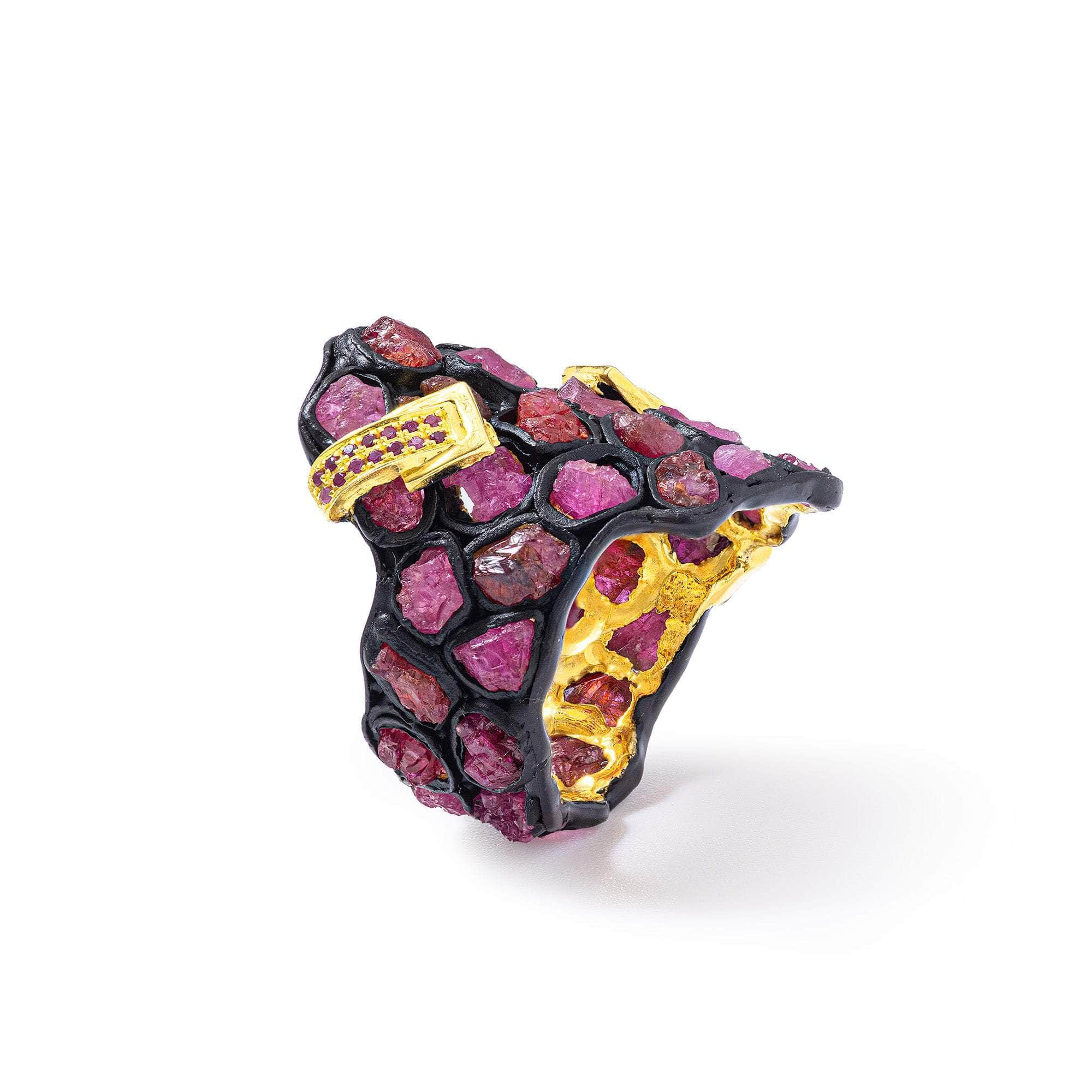 German Kabirski Brut Rough Ruby and Ruby Ring