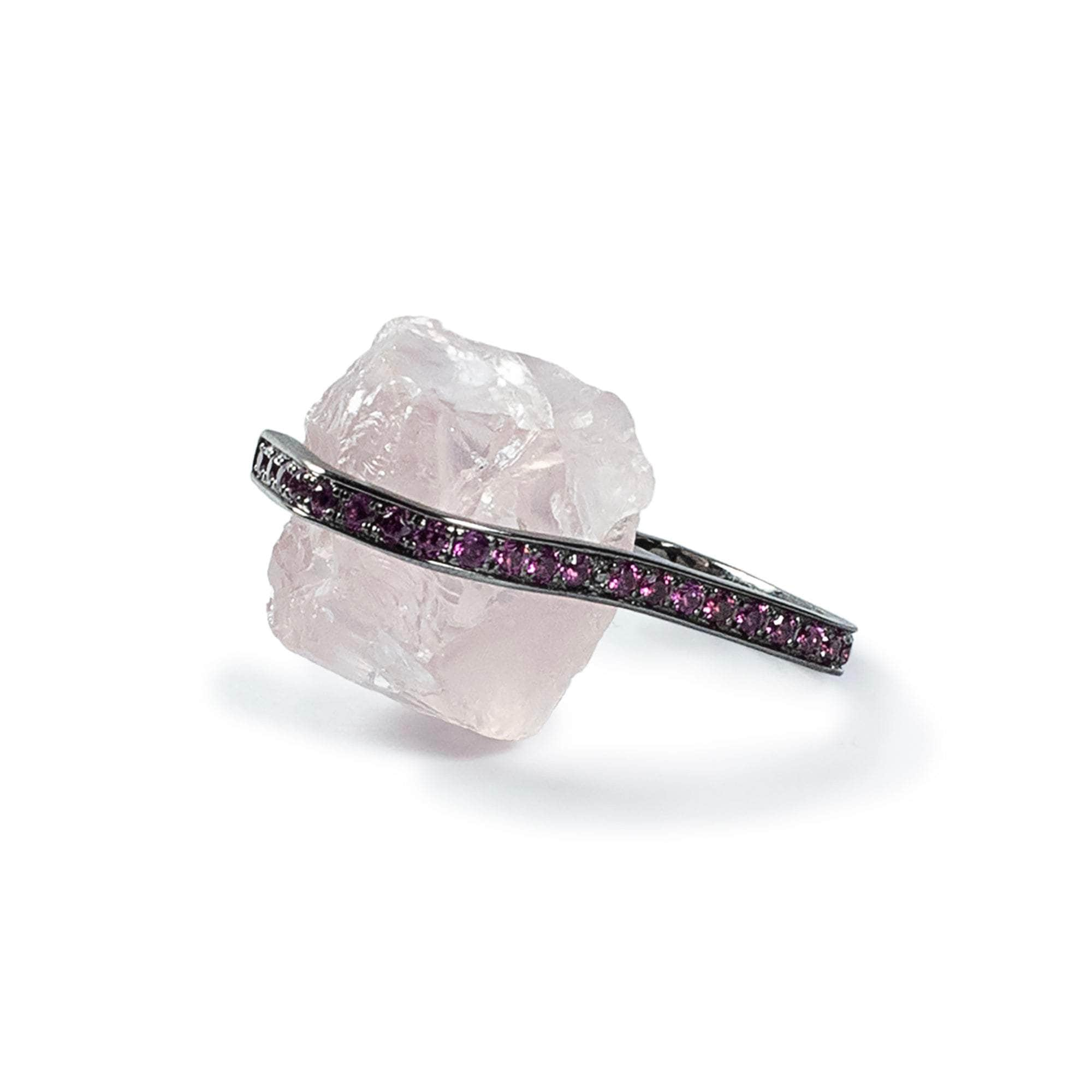 German Kabirski Wardi Rough Rose Quartz and Rhodolite Ring