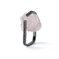 German Kabirski Wardi Rough Rose Quartz and Rhodolite Ring