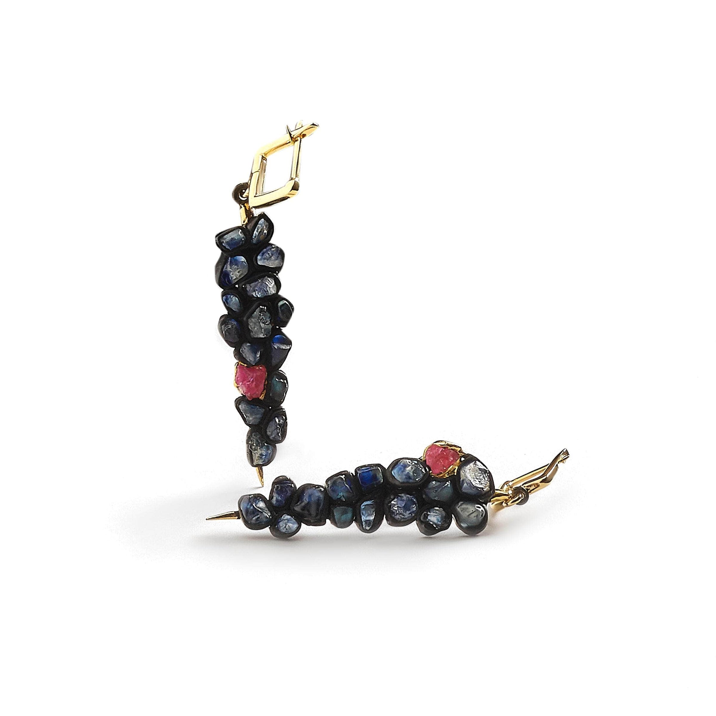 German Kabirski Siwan Rough Sapphire and Ruby Earrings