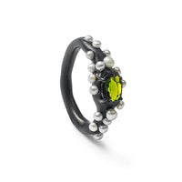 German Kabirski Bruch Chrome Diopside and Pearl Ring