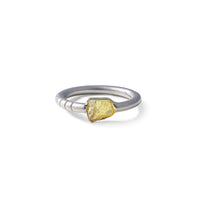 German Kabirski Aspa Rough Yellow Sapphire Ring (White Rhodium)