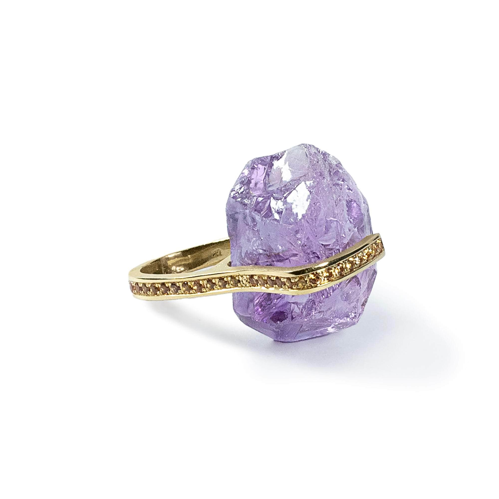 German Kabirski Kulta Rough Amethyst and Sapphire Ring