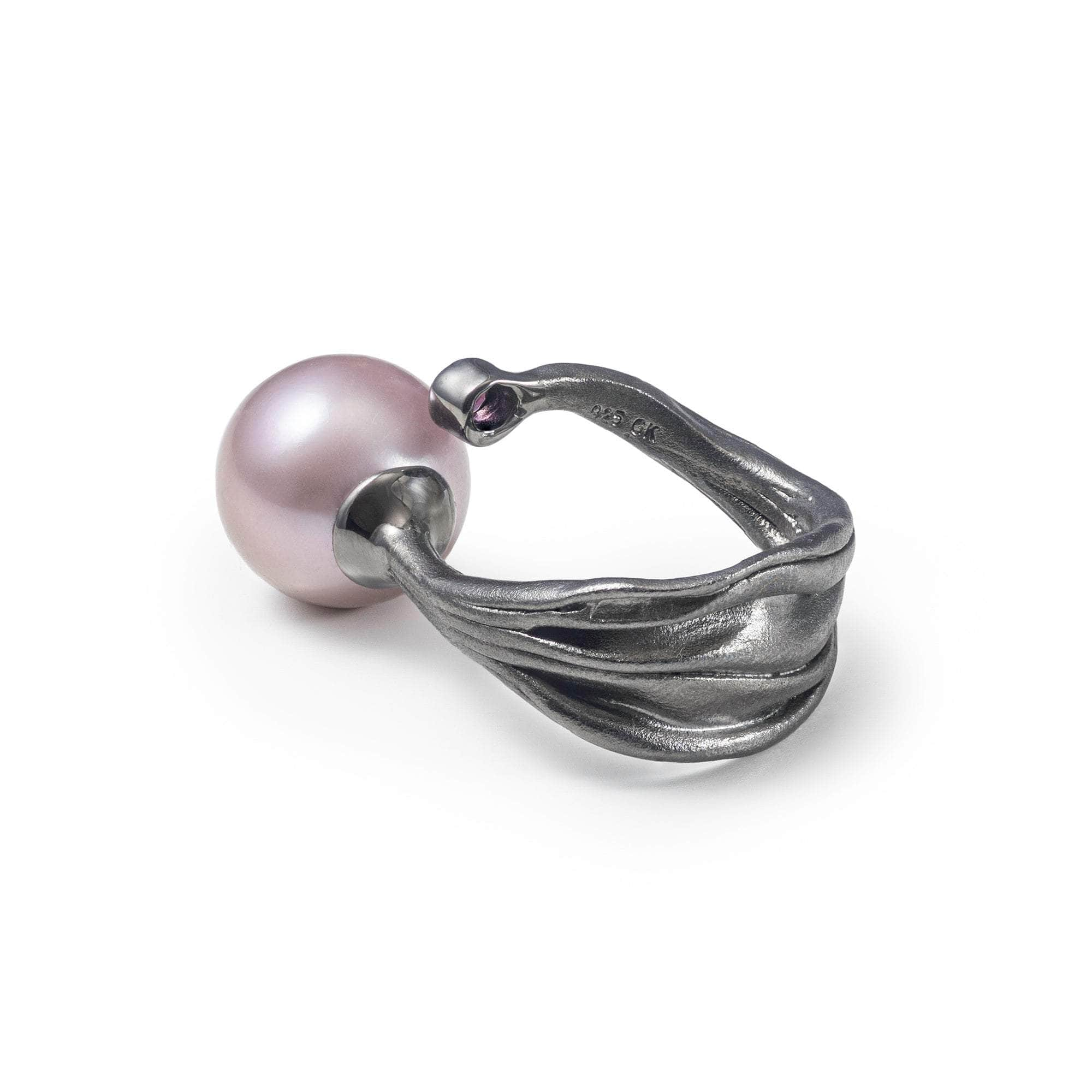 German Kabirski Thaline Purple Pearl and Rhodolite Ring (Black Ruthenium)