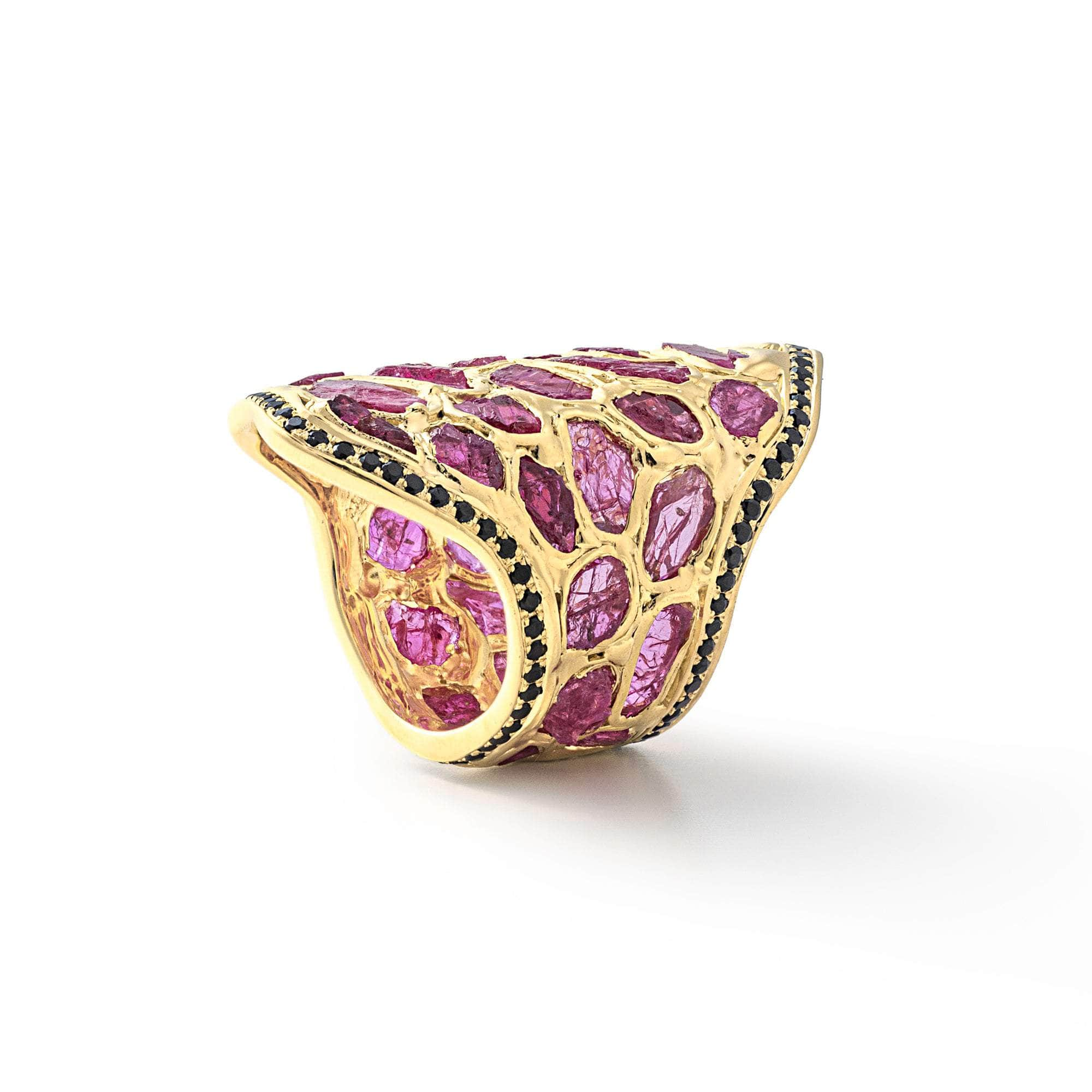 German Kabirski Kaled Rough Ruby and Black Spinel Ring