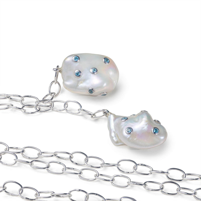 German Kabirski Cadena Baroque Pearl and London Blue Topaz Necklace