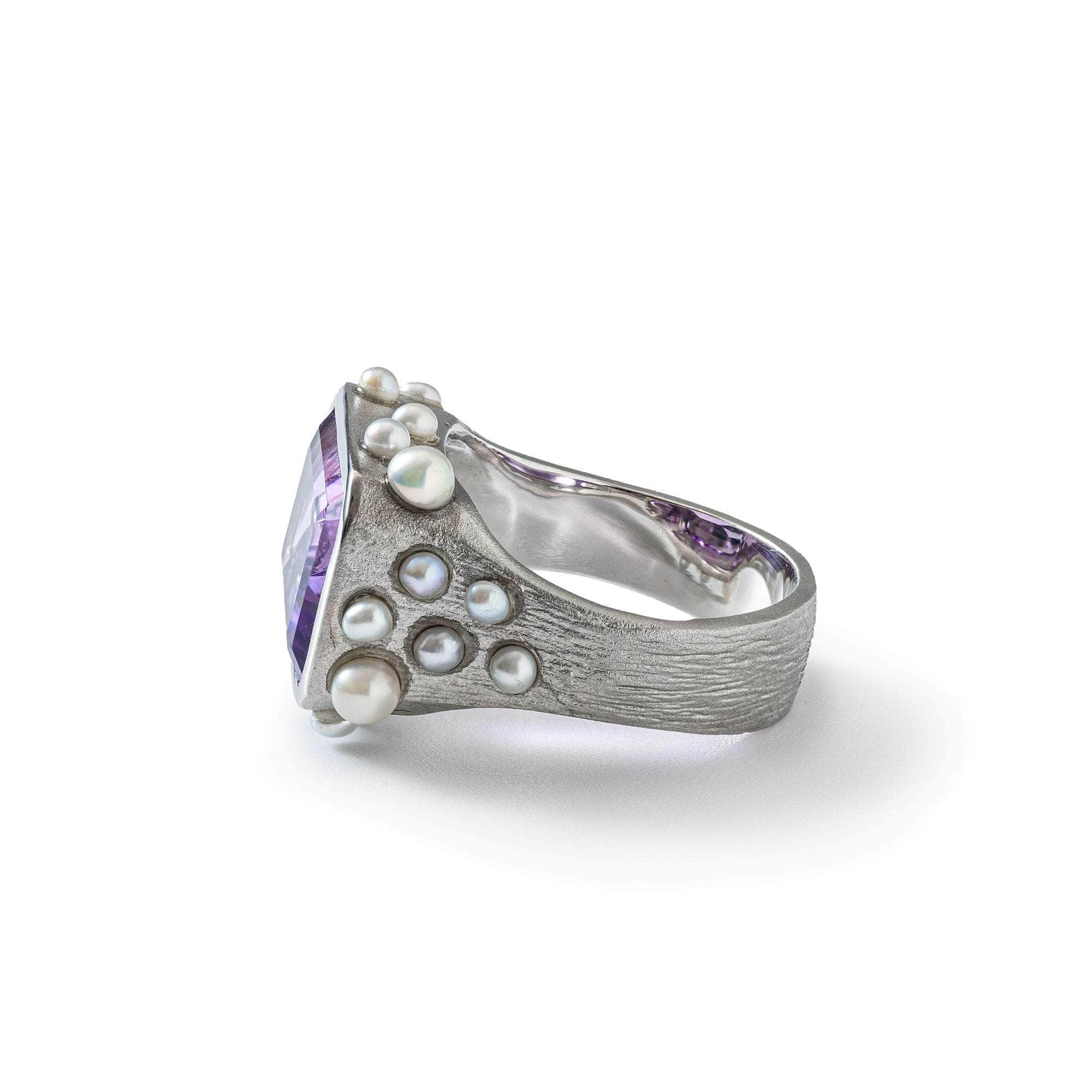 German Kabirski Aralez Amethyst and Pearl Ring