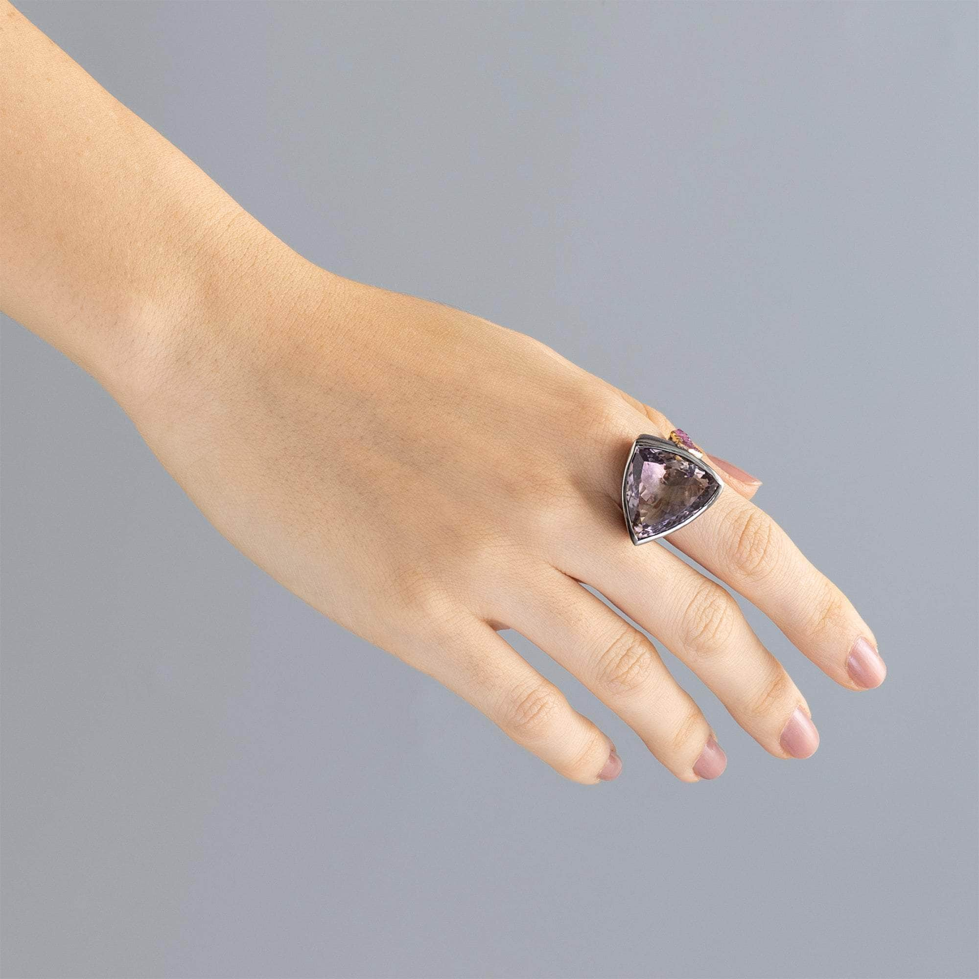 German Kabirski Nyman Ametrine and Rough Ruby Ring