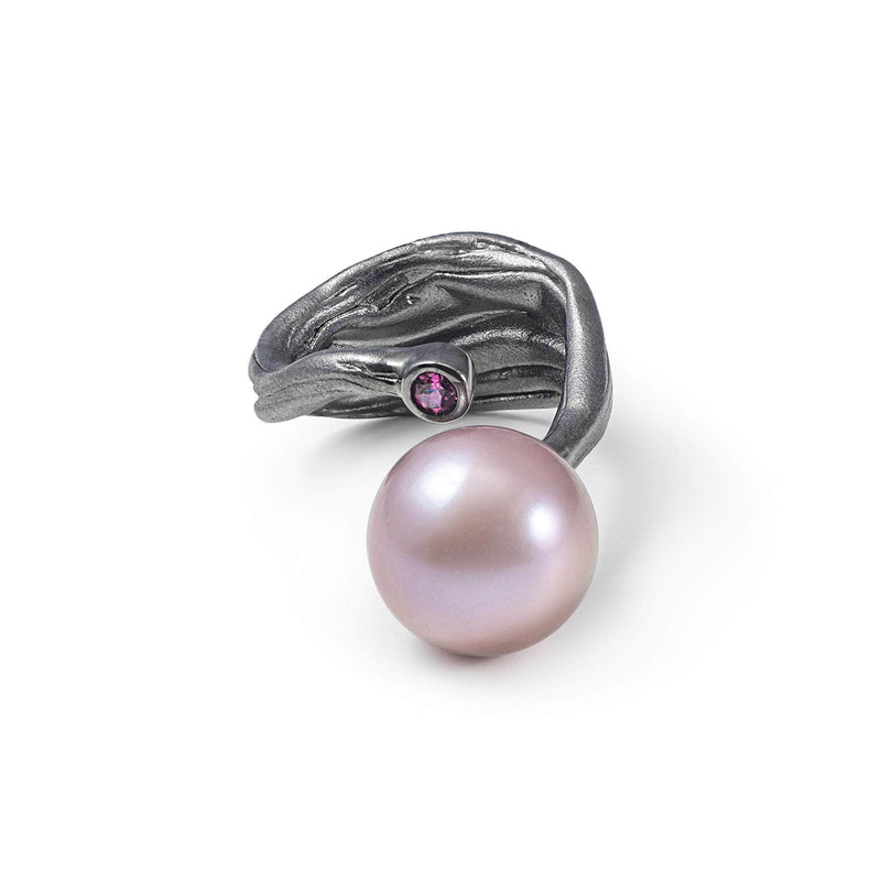 German Kabirski Thaline Purple Pearl and Rhodolite Ring (Black Ruthenium)