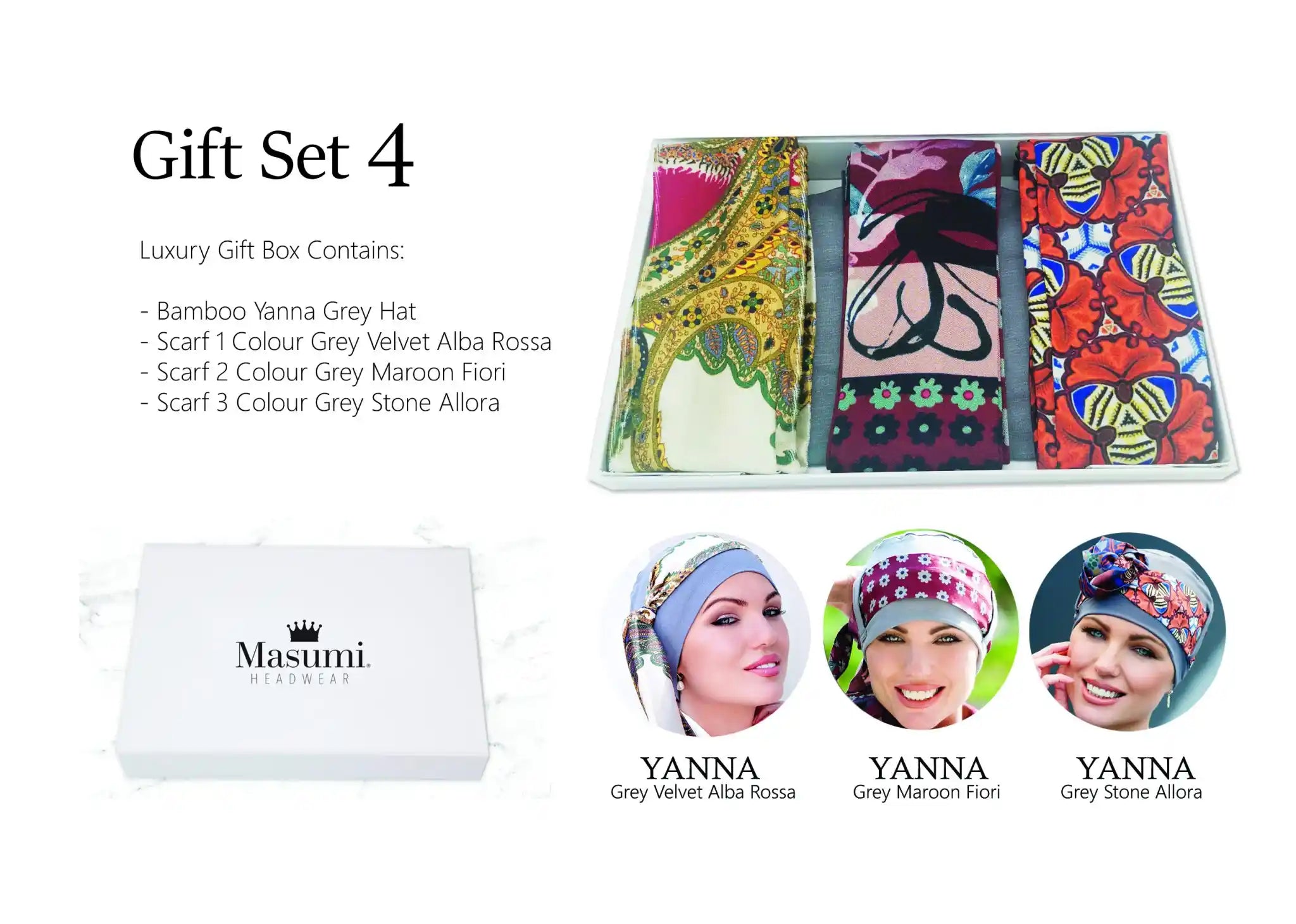 Masumi Gift Box 4: 1 Chemo Cap + 3 Scarves