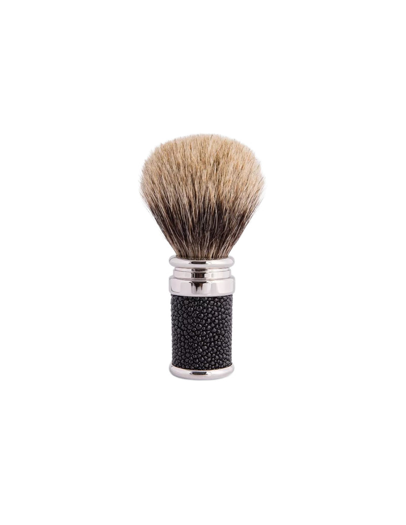 Plisson 1808 Joris Black Stingray and Palladium Shaving Brush with European Gray Bristles