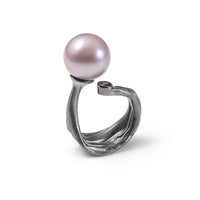 German Kabirski Thaline Purple Pearl and Rhodolite Ring (Black Ruthenium)