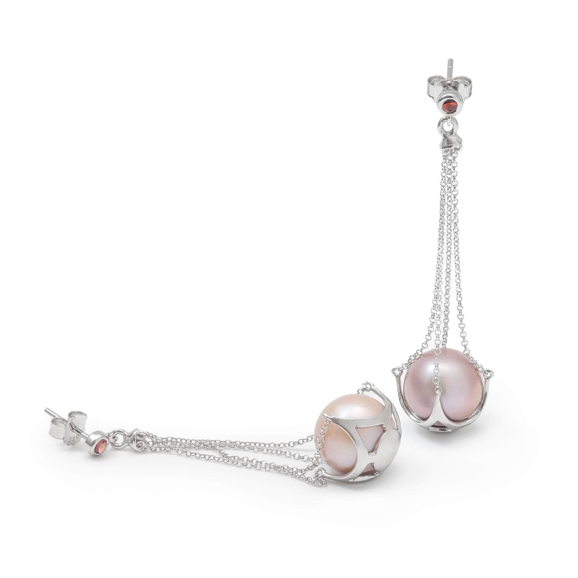 German Kabirski Lune Purple Pearl and Dark Orange Sapphire Earrings (White Rhodium)