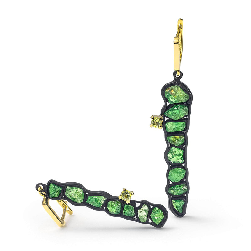 German Kabirski Sombre Rough Tsavorite and Peridot Earrings