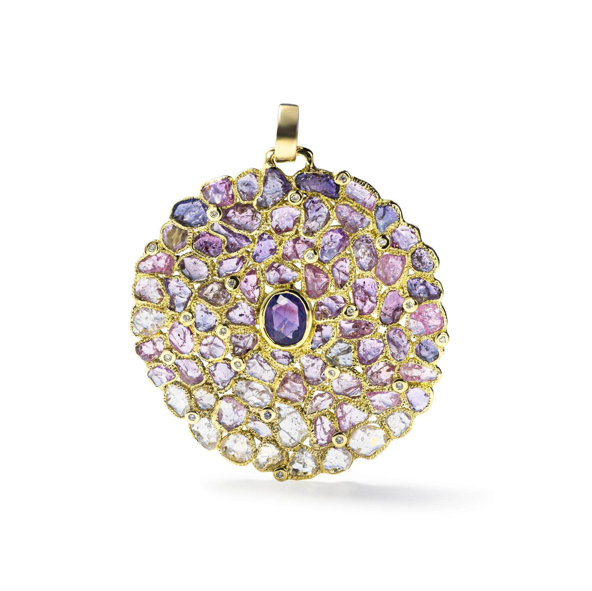 German Kabirski Verano Rough Sapphire and Amethyst and Diamond Pendant