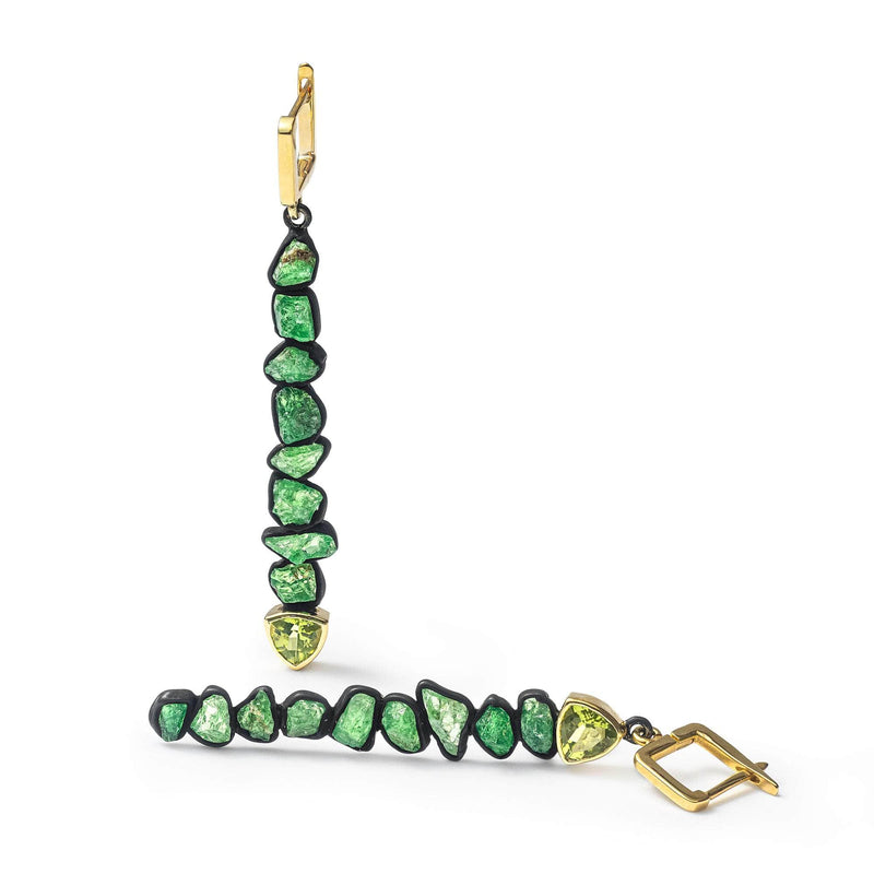 German Kabirski Halama Rough Tsavorite and Peridot Earrings