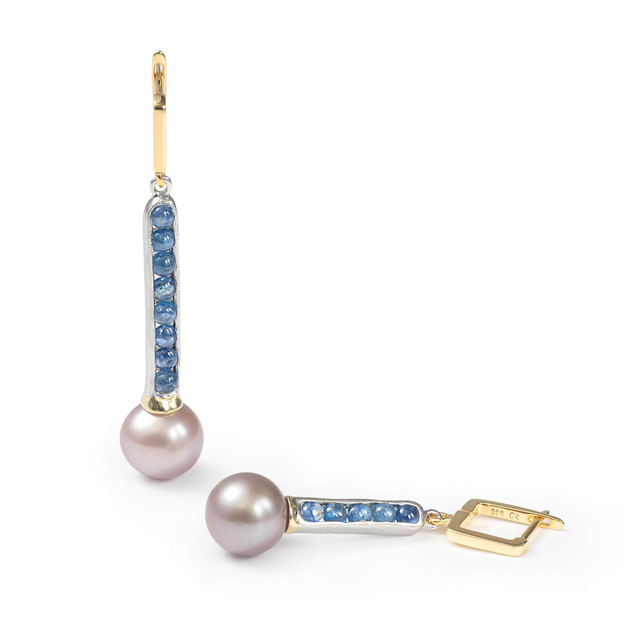 German Kabirski Suddha Pearl and Blue Sapphire Earrings