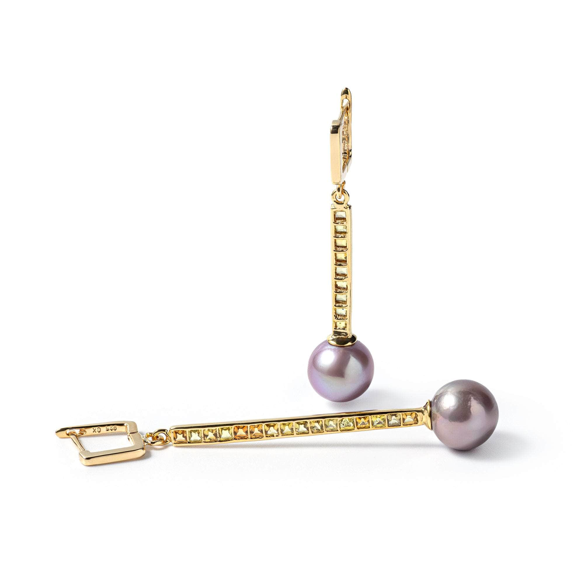 German Kabirski Gwen Purple Pearl and Orange and Yellow Sapphire Earrings (Gold 18K)