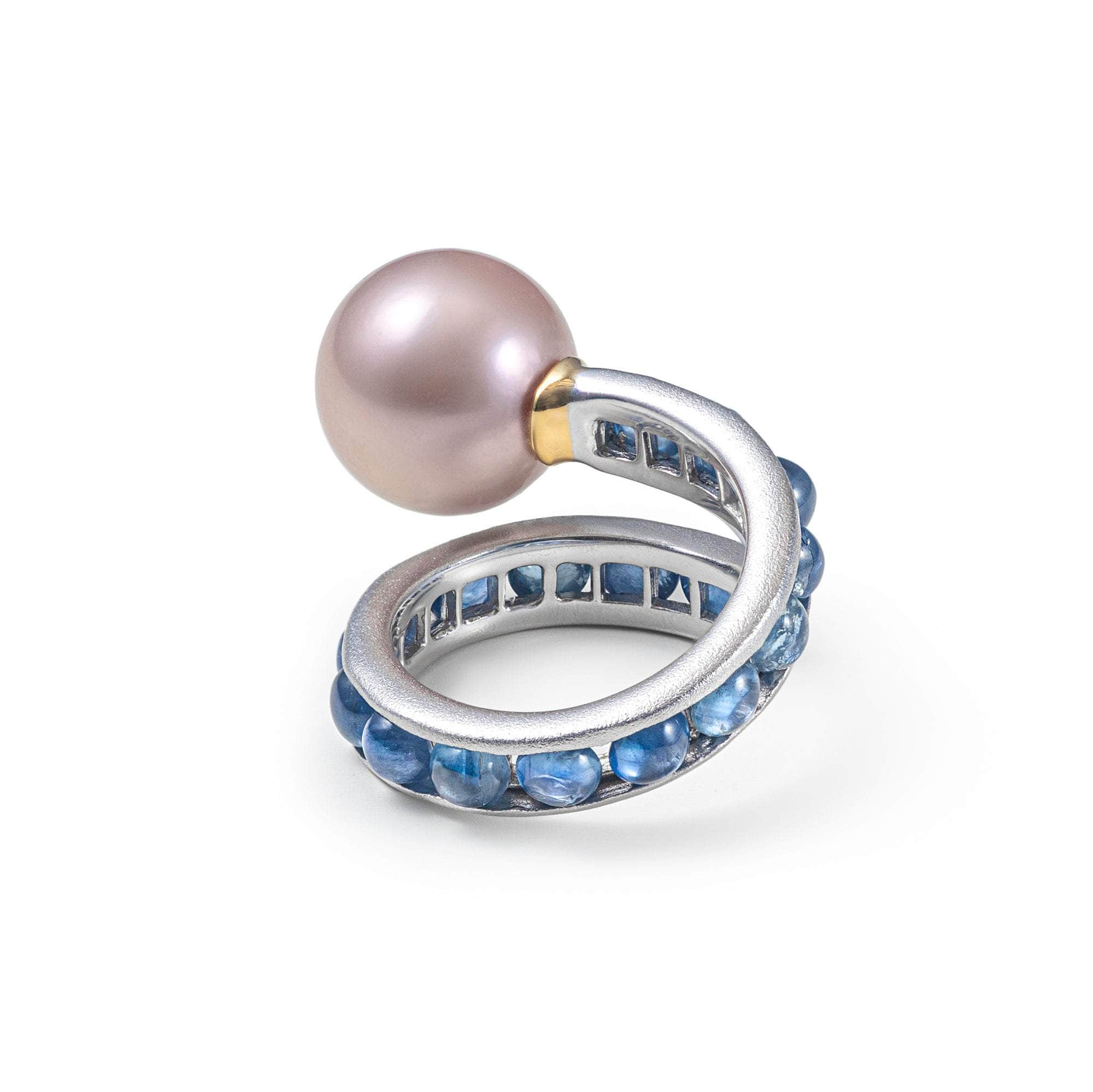 German Kabirski Aqualore Purple Pearl and Blue Sapphire Ring (Black Rhodium and Gold 18K)