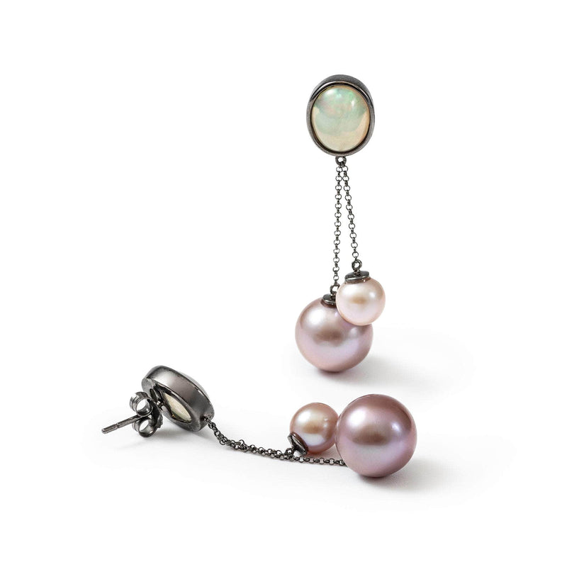 German Kabirski Bolla White Opal and Purple Pearl Earrings