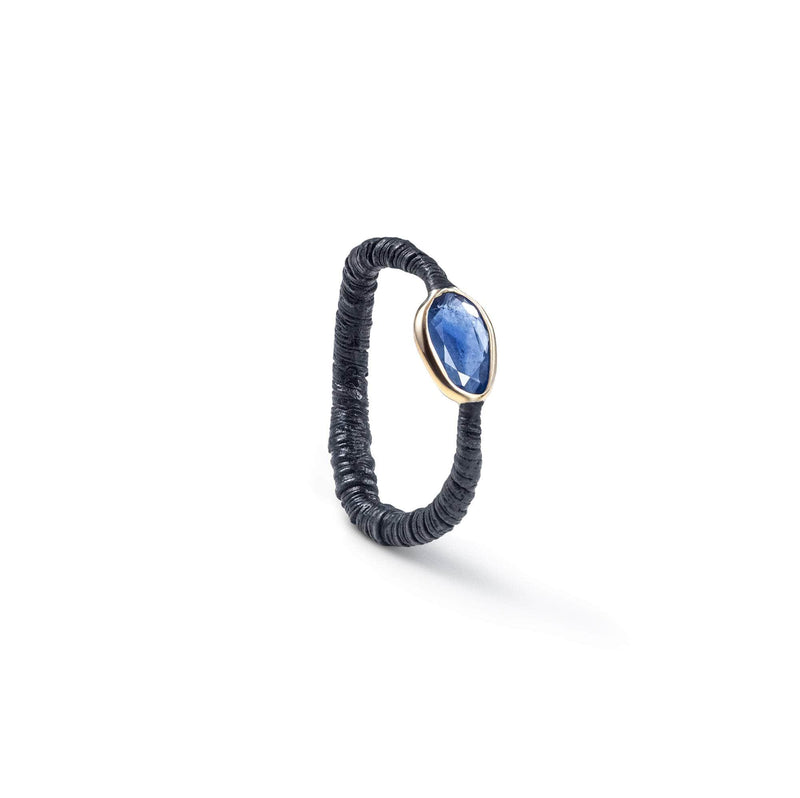 German Kabirski Musta Rough Blue Sapphire Ring (Black Anthracite)