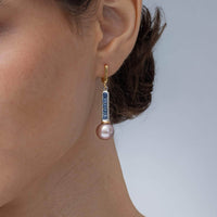 German Kabirski Suddha Pearl and Blue Sapphire Earrings