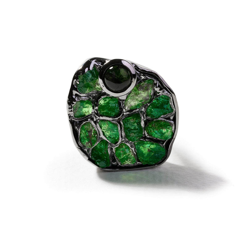 German Kabirski Rasque Rough Tsavorite and Green Tourmaline Ring