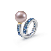 German Kabirski Aqualore Purple Pearl and Blue Sapphire Ring (Black Rhodium and Gold 18K)