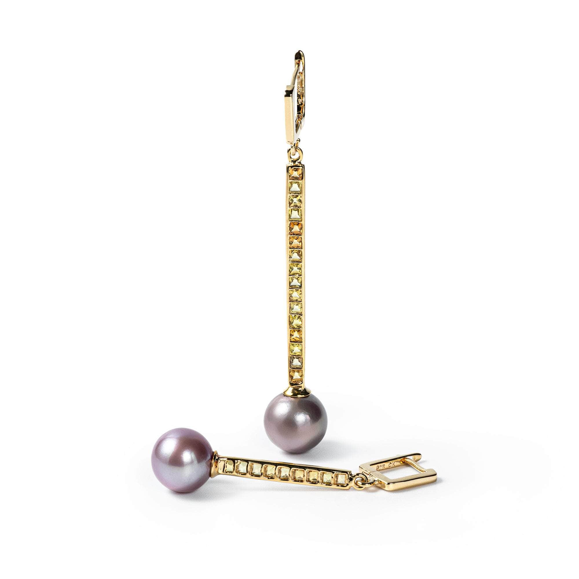 German Kabirski Gwen Purple Pearl and Orange and Yellow Sapphire Earrings (Gold 18K)