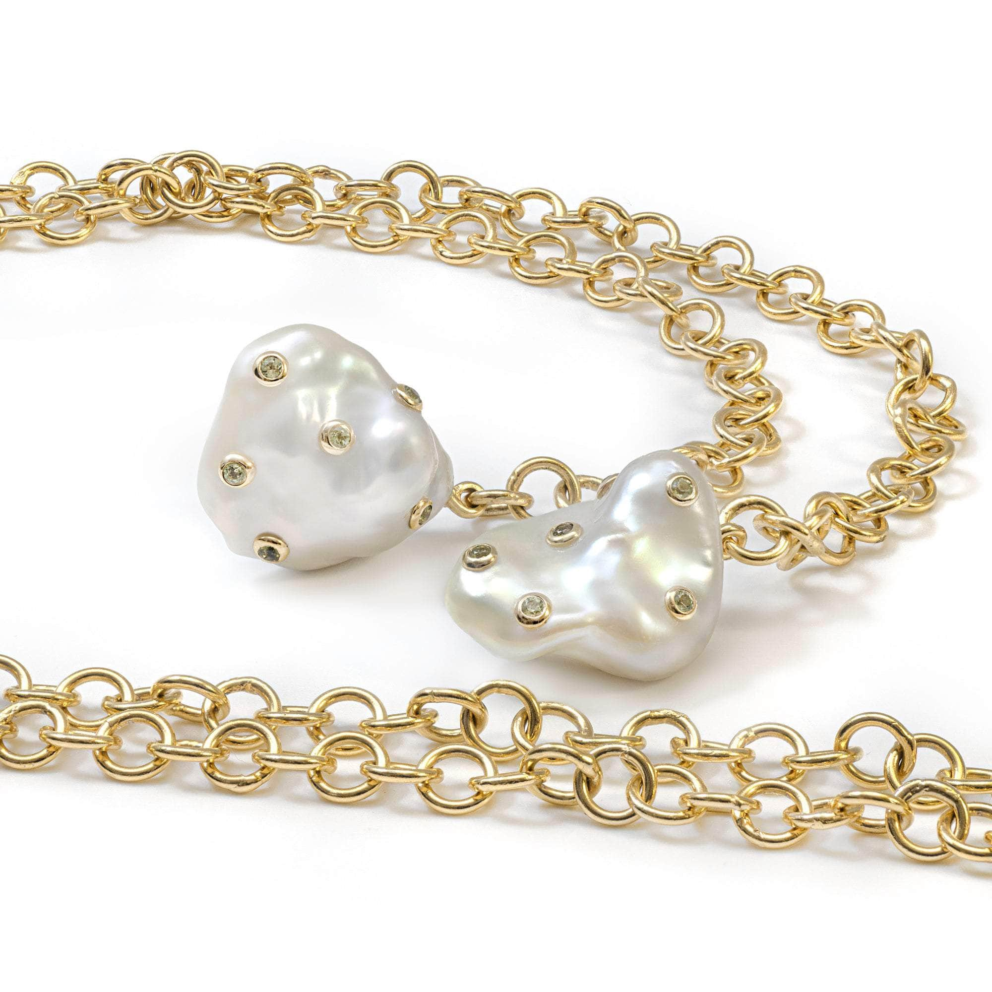 German Kabirski Cadena Baroque Pearl and Peridot Necklace