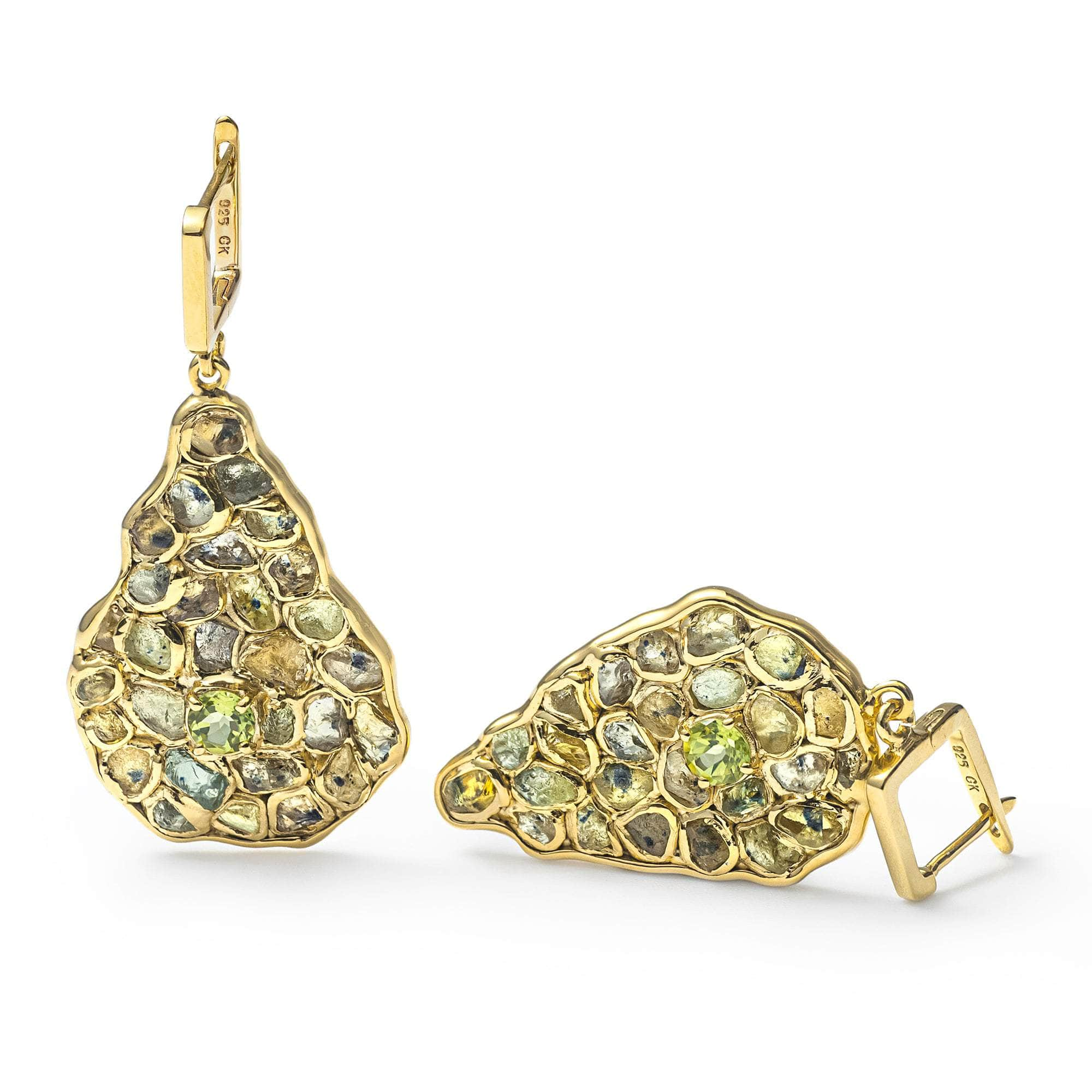 German Kabirski Sebb Rough Yellow Sapphire and Peridot Earrings