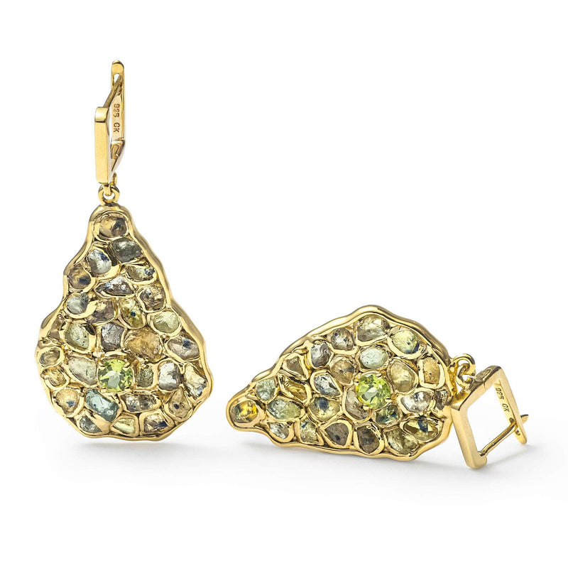 German Kabirski Sebb Rough Yellow Sapphire and Peridot Earrings