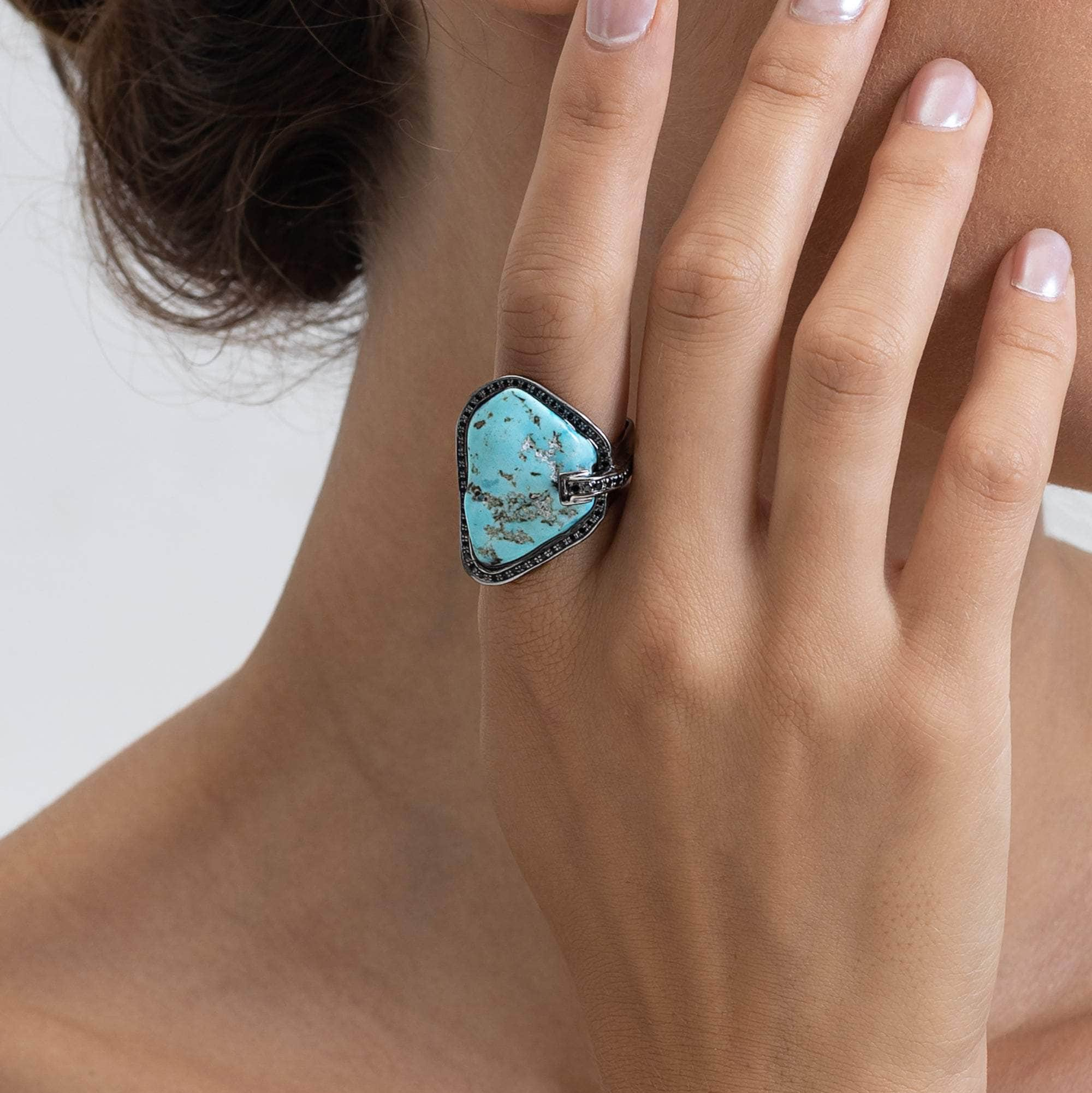 German Kabirski Lehaz Turquoise and Spinel Ring