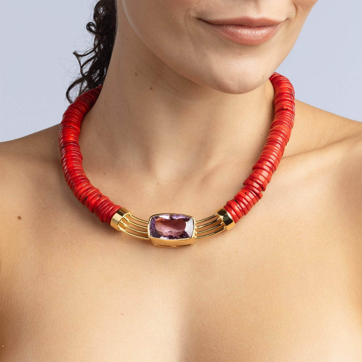 German Kabirski Porphyra Amethyst and Coral Necklace