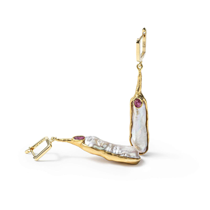 German Kabirski Arian Baroque Pearl and Ruby Earrings (Gold 18K)