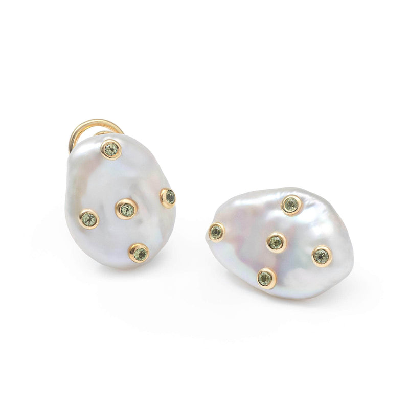 German Kabirski Kirei Baroque Pearl and Peridot Earrings