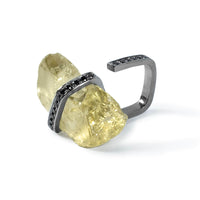 German Kabirski Bulur Rough Lemon Quartz and Spinel Ring