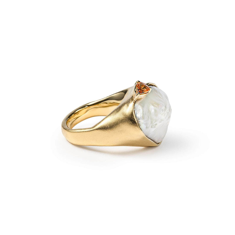 German Kabirski Ishele Baroque Pearl and Orange Sapphire Ring (Gold 18K)