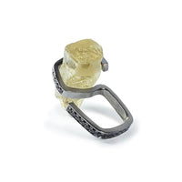 German Kabirski Bulur Rough Lemon Quartz and Spinel Ring