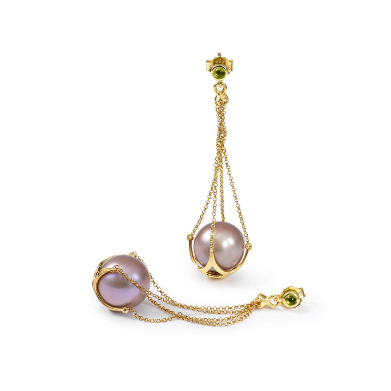 German Kabirski Lune Purple Pearl and Orange Sapphire Earrings (Gold 18K)