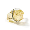 German Kabirski Myan Rough Lemon Quartz and Green Sapphire Ring