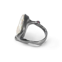 German Kabirski Zakiah Baroque Pearl and Rhodolite Ring (Black Ruthenium)