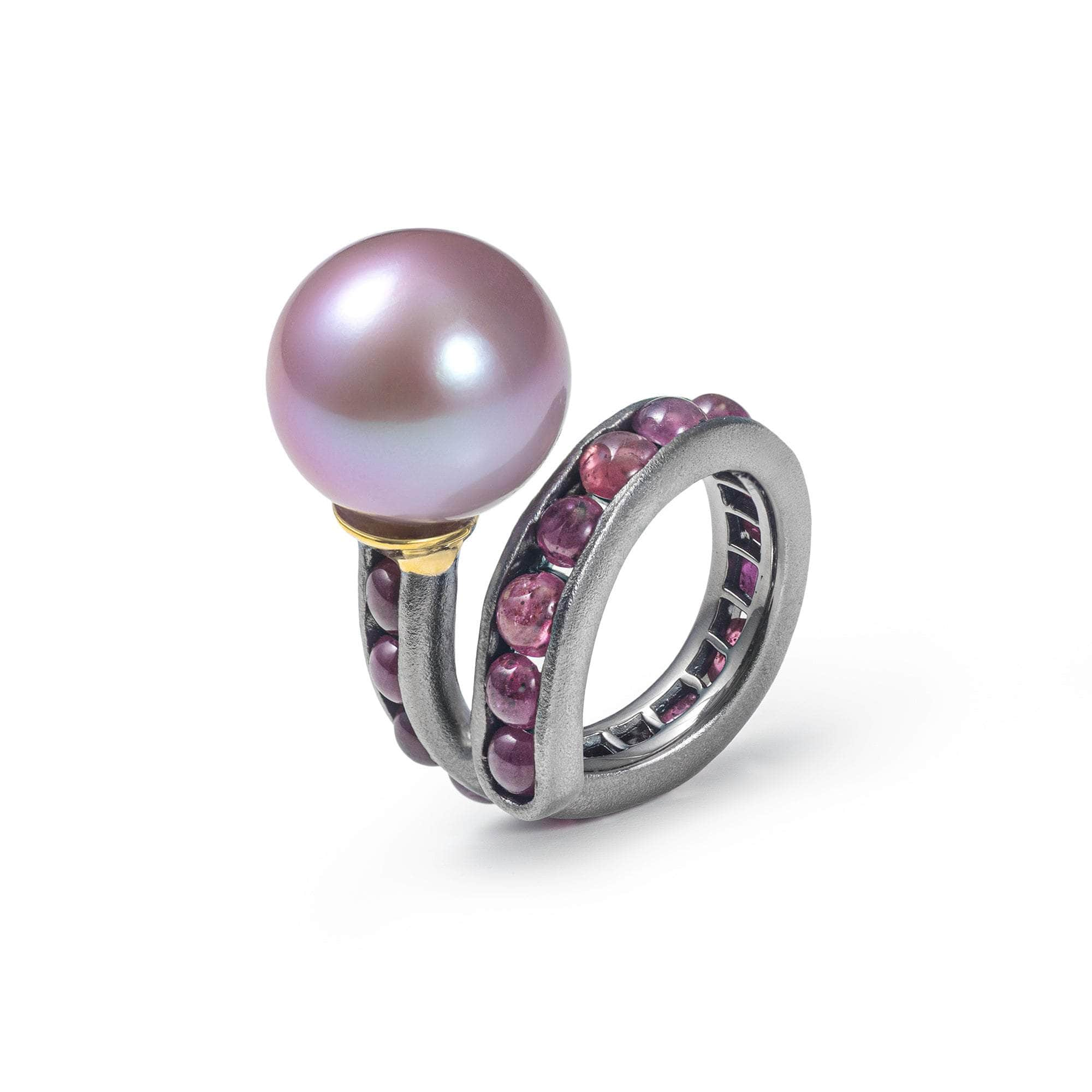 German Kabirski Aqualore Purple Pearl and Ruby Ring