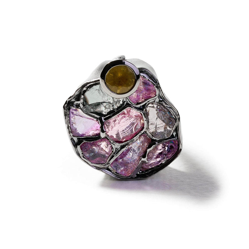 German Kabirski Moch Rough Pink Spinel and Yellow Sapphire Ring