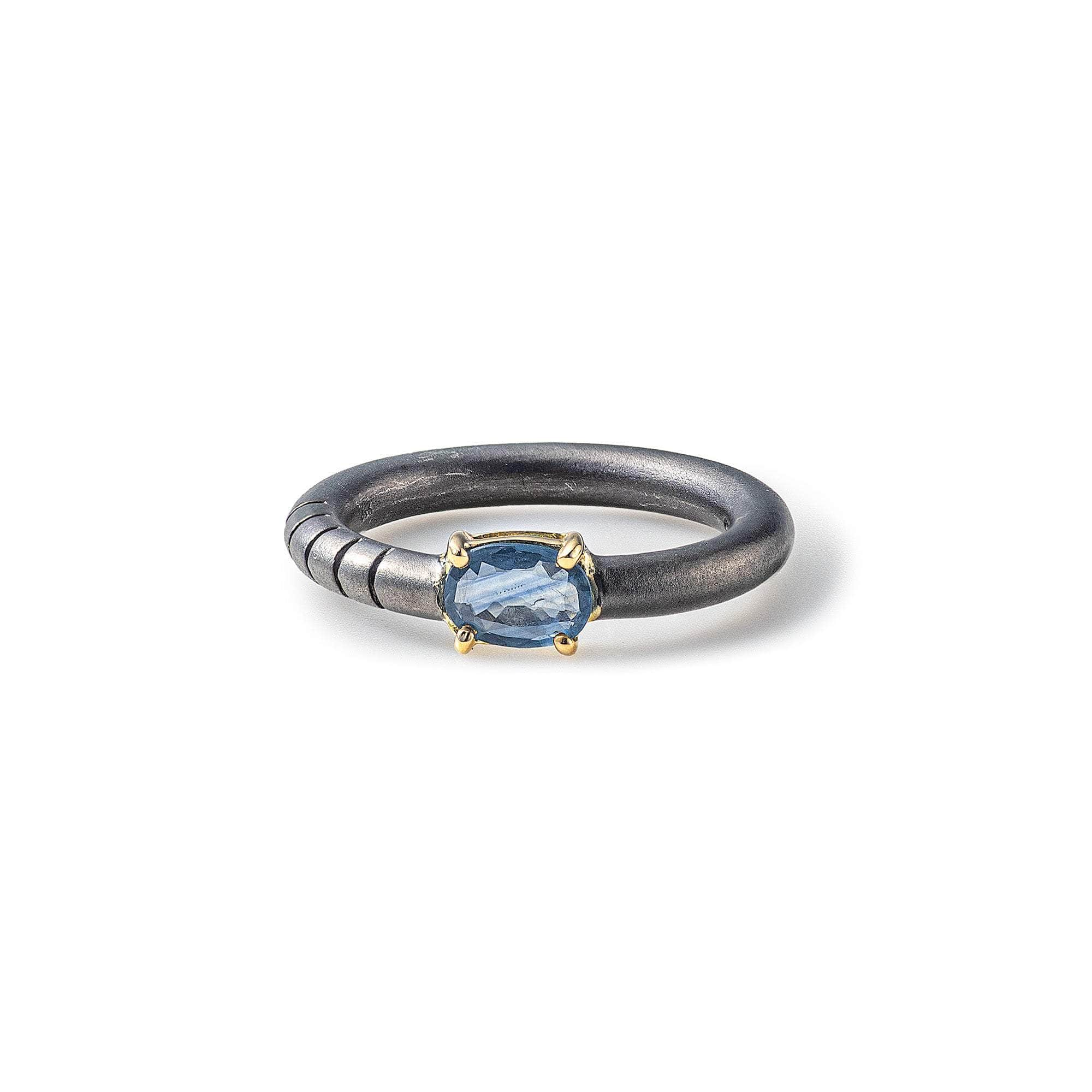 German Kabirski Nabu Blue Sapphire Ring (Black Rhodium)